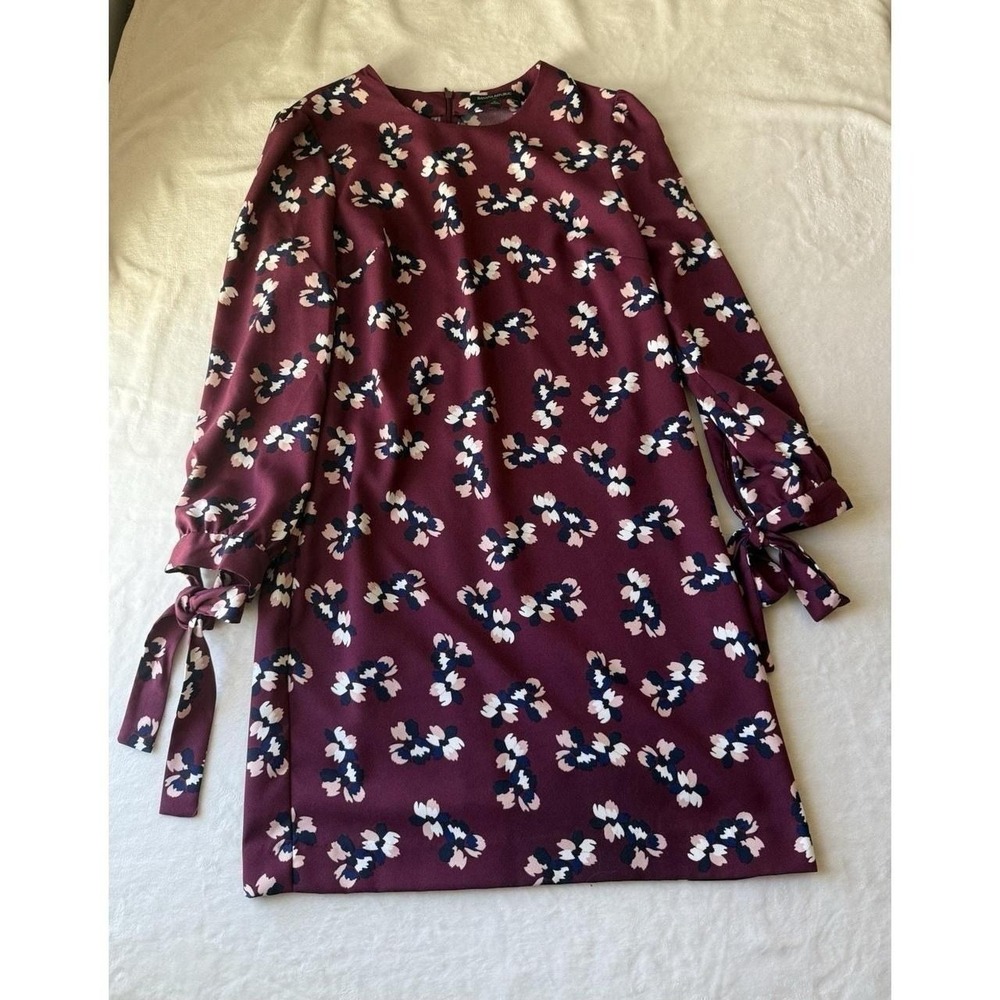 Banana Republic Burgundy Floral Long Sleeve Knee Length Shift Dress - Picture 1 of 8